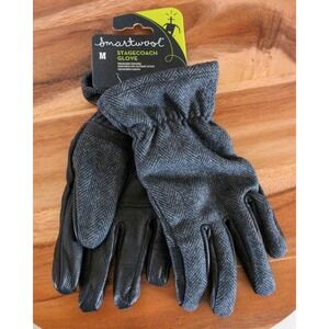 Smartwool Stagecoach Gloves Medium Gray Merino Wool Black Leather Touchscreen
